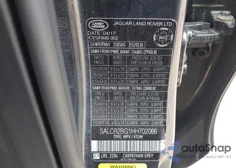 2017 Land Rover Discovery Sport Hse from USA, damaged, VIN SALCR2BG1HH702066